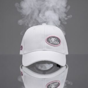 Women’s Ponytail Hat White w/Grey & Pink Stitch – Adjustable