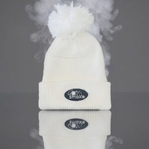Women’s Pom Beanie White w/Black Stitch