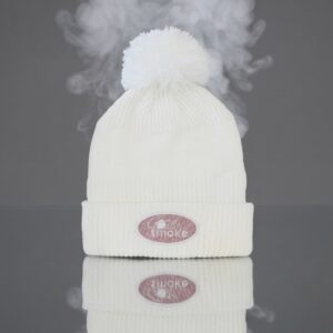 Women’s Pom Beanie White w/Rose Gold Stitch