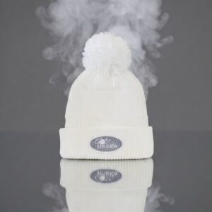 Women’s Pom Beanie White w/Grey Stitch