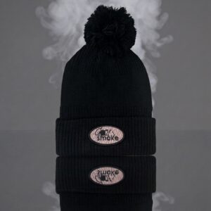 Women’s Pom Beanie Black w/Rose Gold Stitch