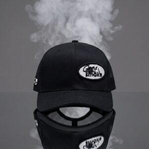 Men’s Trucker Hat Black w/White Stitch - Adjustable